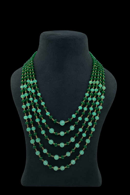 Handmade Multi layer with Green Beaded Mala For Women