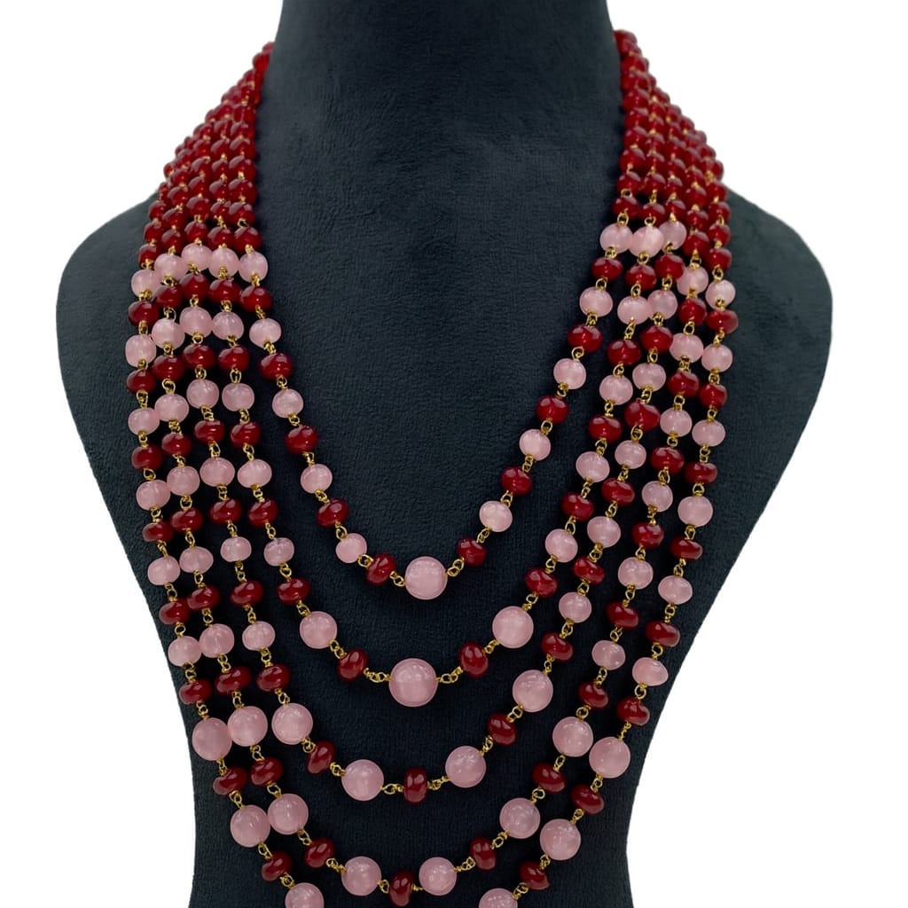 Handmade Multi layer with Red Beaded Mala For Women