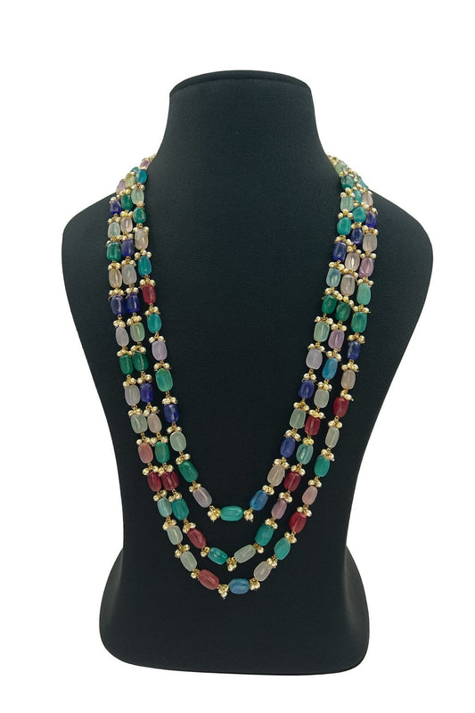 Elegant Multi-Color Beaded Mala With Three layer for Women