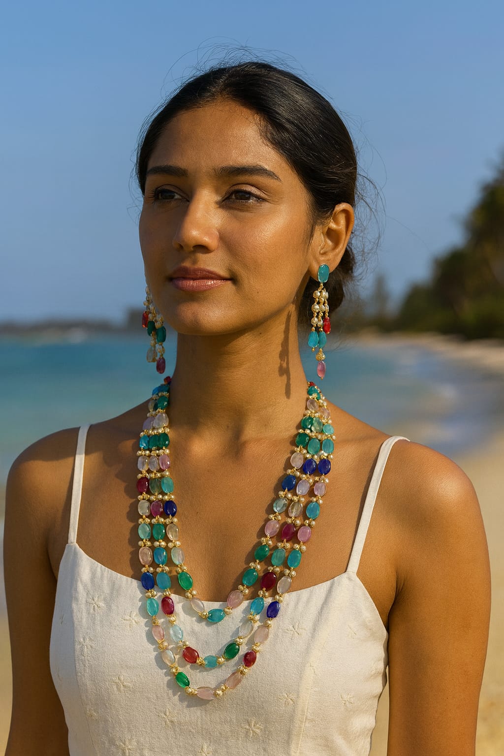 Elegant Multi-Color Beaded Mala With Three layer for Women