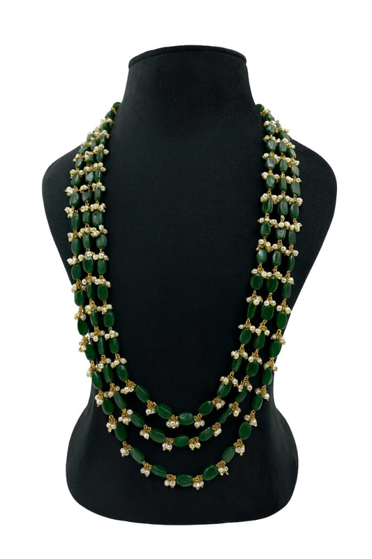 Elegant Green Pearl Mala with Three Layer for Women