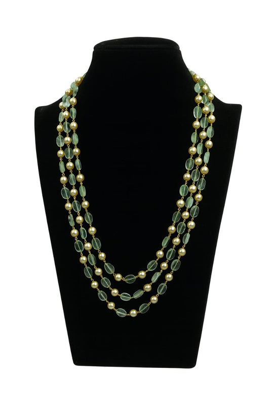 Ethnic Green Beads & Golden Pearls Mala For girl and Women