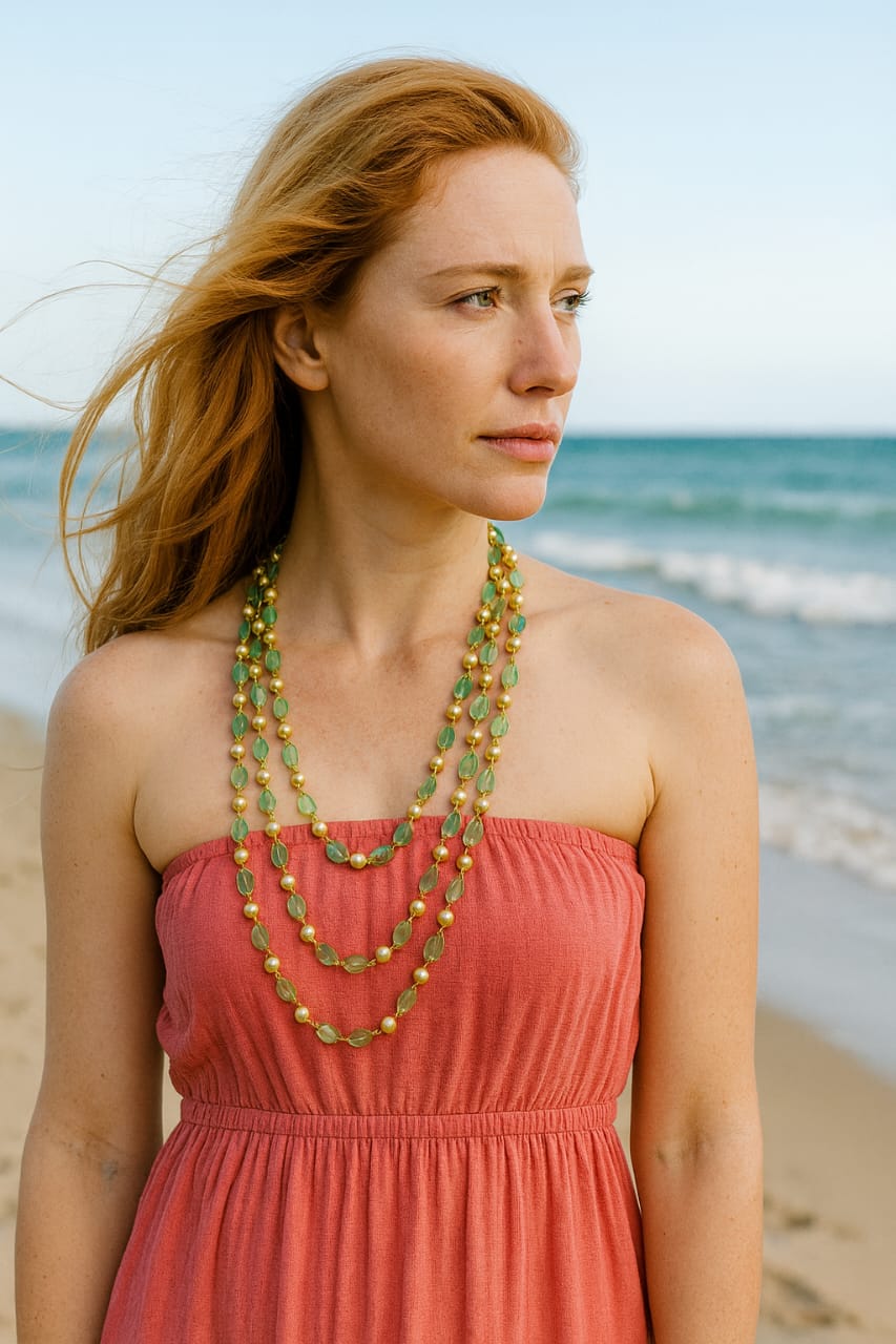 Ethnic Green Beads & Golden Pearls Mala For girl and Women