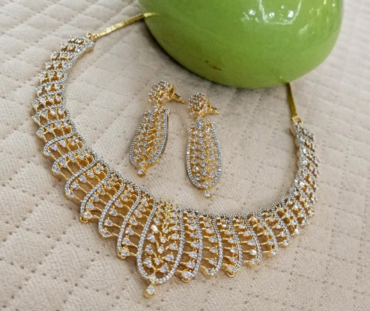 Designer Gold-Plated Necklace Set with Sparkling CZ Stones