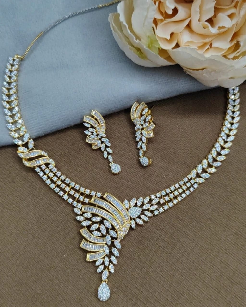 Statement Designer Necklace & Earrings Set with Cubic Zirconia