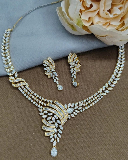 Statement Designer Necklace & Earrings Set with Cubic Zirconia
