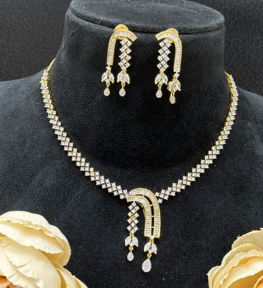 Elegant Gold-Plated CZ Necklace Set with Matching Earrings