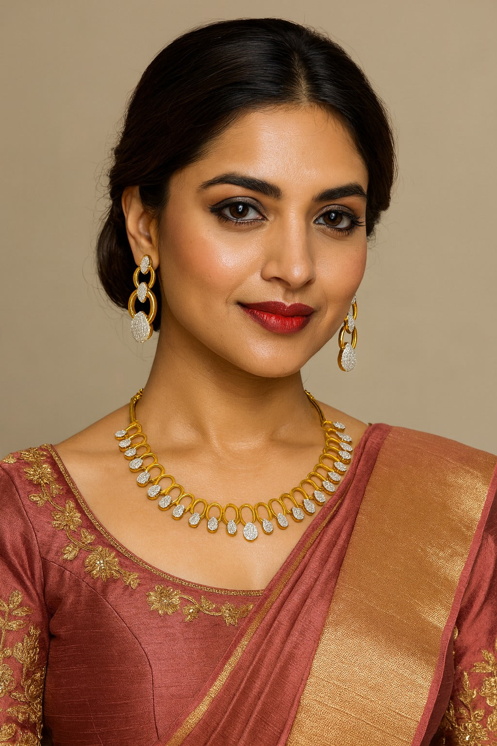 Classic Gold-Plated Teardrop Necklace & Earrings Jewelry Set for Women
