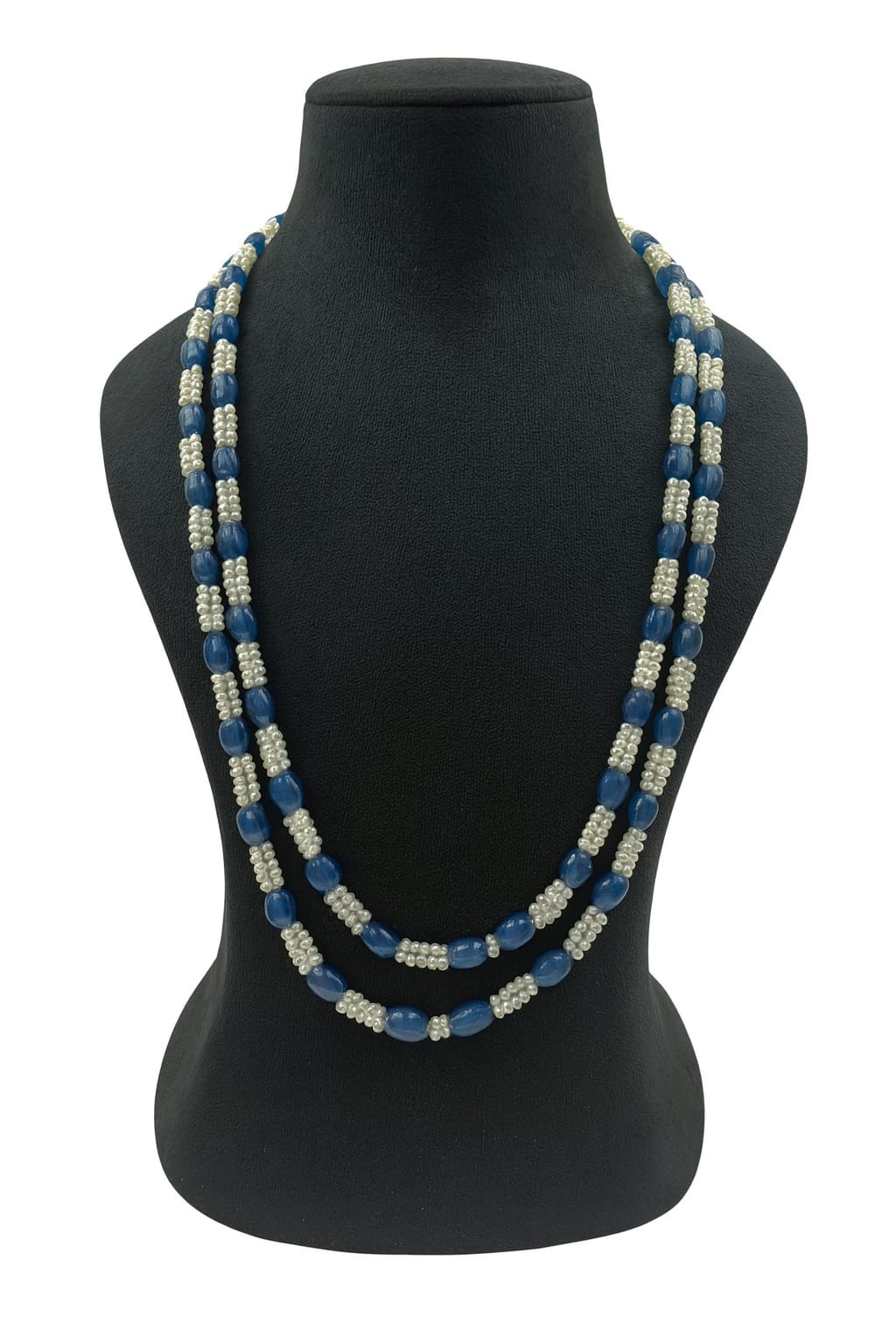 Double Layer Mint Blue Beaded Mala with White Beads  For Women