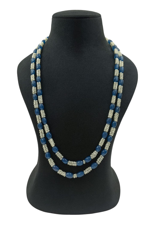 Double Layer Mint Blue Beaded Mala with White Beads  For Women