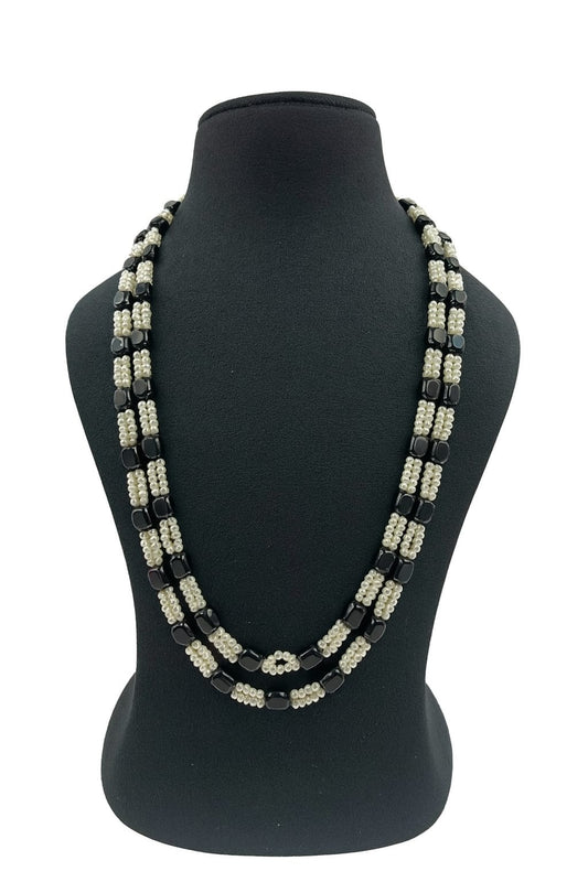 Double Layer Black Beaded Mala with White Beads  For Women