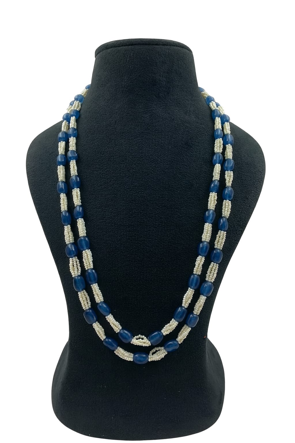 Unique Double Layer Blue Beaded Mala with White Beads  For Women