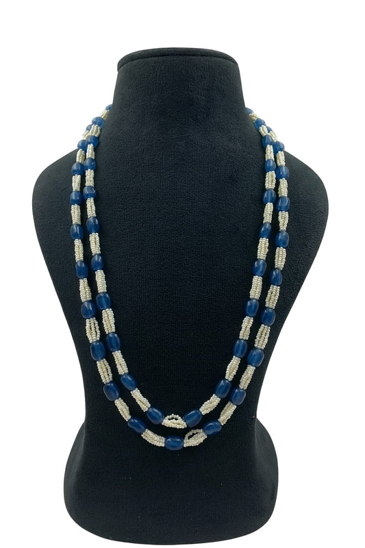 Unique Double Layer Blue Beaded Mala with White Beads  For Women