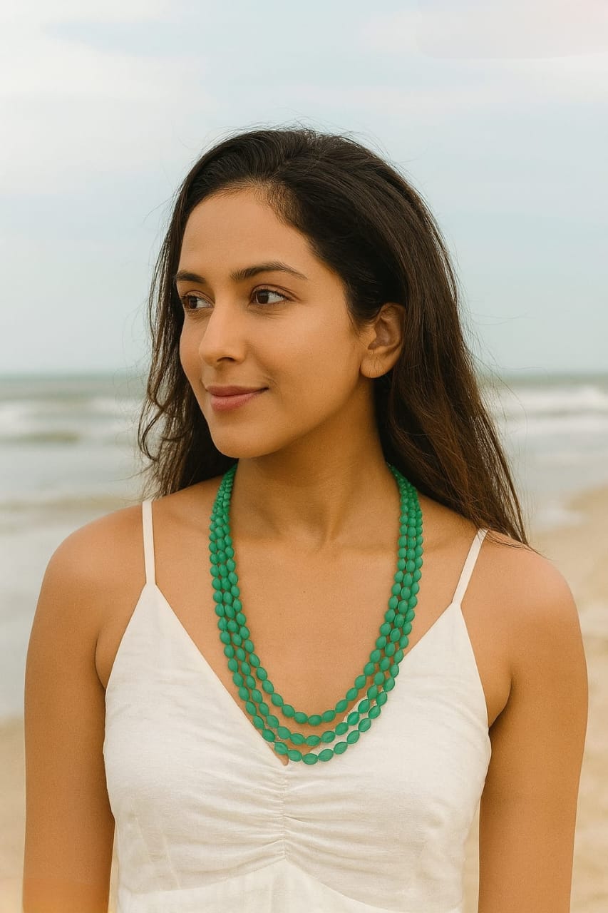 Elegant Green Beaded Mala With Designer Multi-Layer For Women