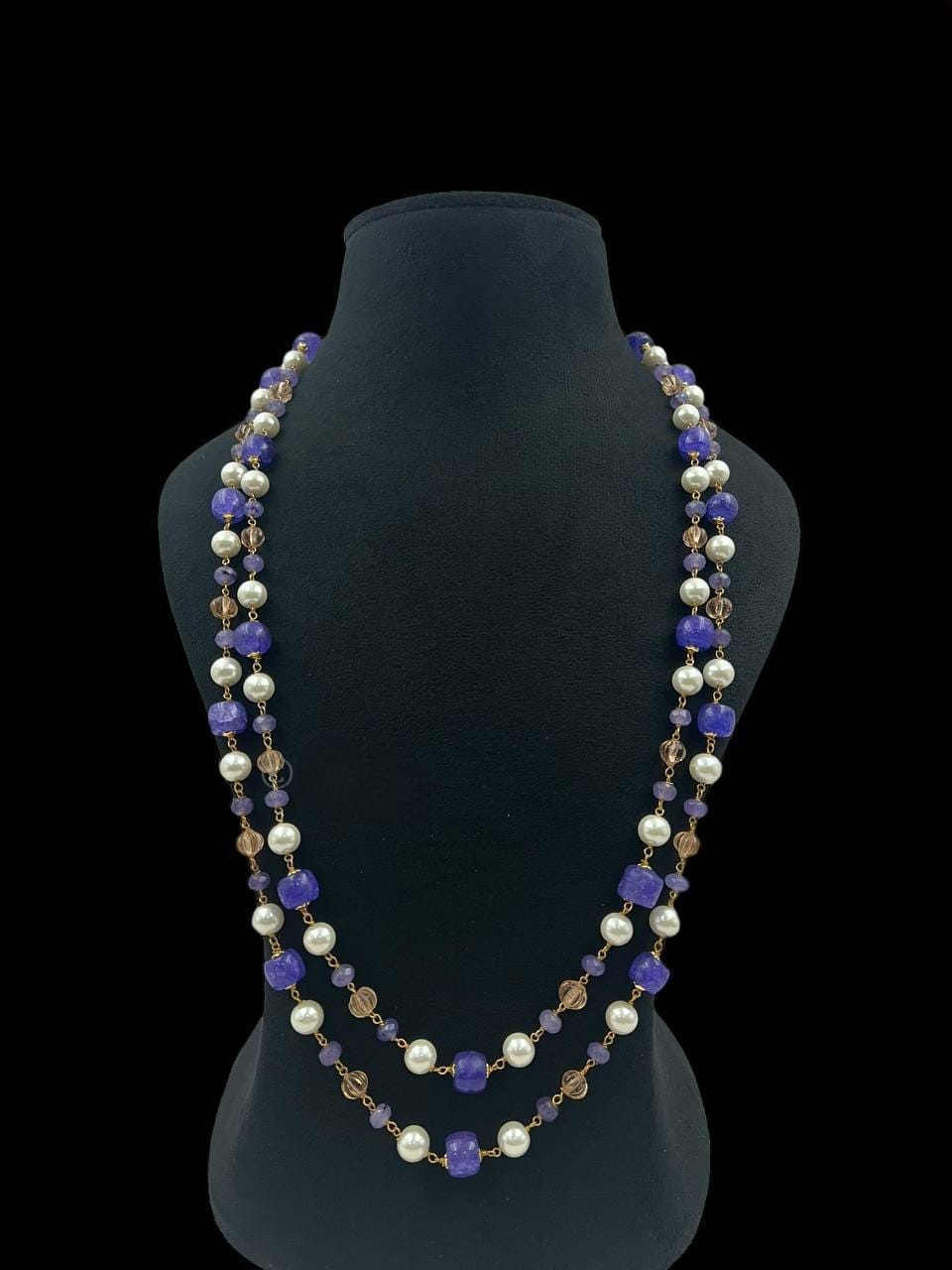 Elegant Long Two Layer Royal Purple Beaded & Pearl Mala For Women