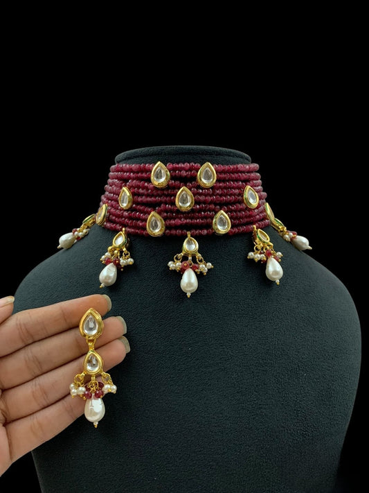 Elegant Red Pearl and golden kundan Choker For women