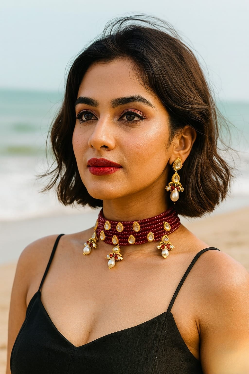 Elegant Red Pearl and golden kundan Choker For women