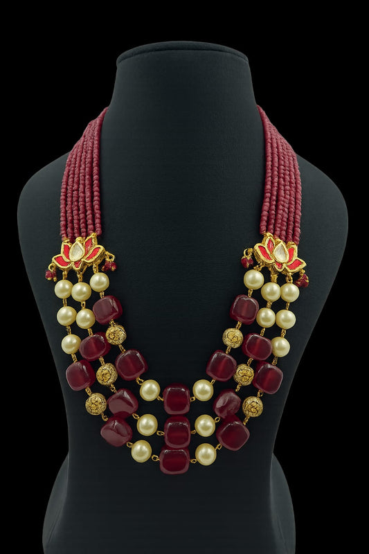Elegant Ruby Red Gold Bead Mala FOR WOMEN AND GIRL