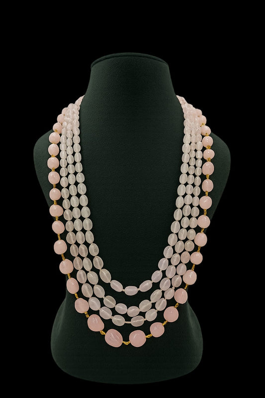Elegant Handcrafted Multi-Layer Rose Quartz Bead Mala