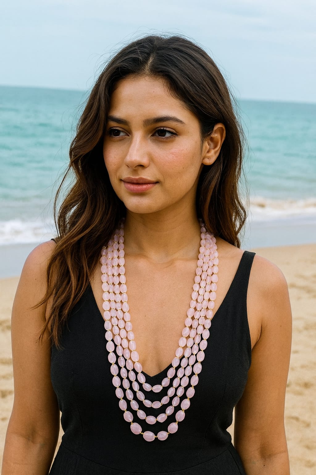 Elegant Handcrafted Multi-Layer Rose Quartz Bead Mala
