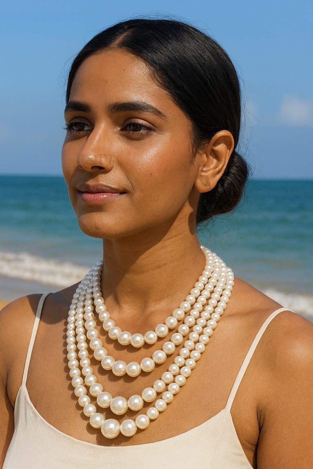 Classic Multi-Layer White Beaded Statement Mala for Woman