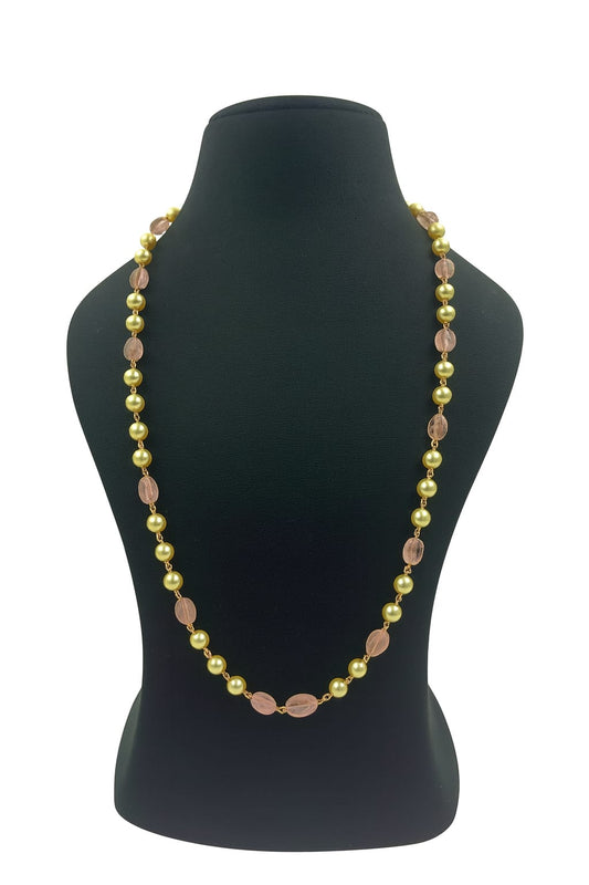 Elegant Peach Crystal & Golden Bead Lightweight mala for women