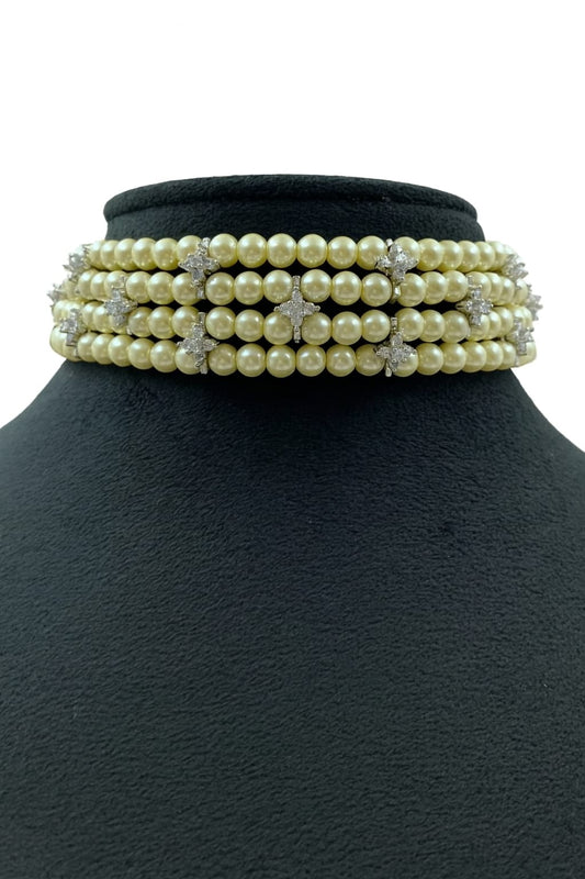 Pearl & Stone Embellished Multi-Strand Choker For Women And Girl