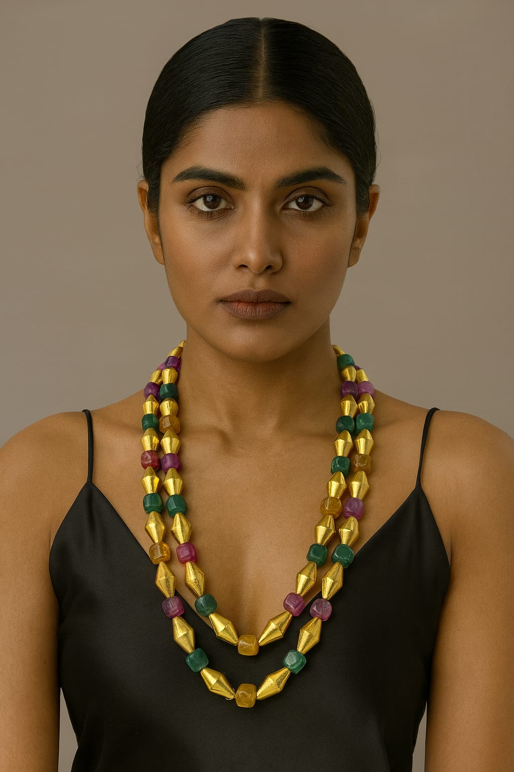 Bold Gold-Toned Multi-Color Beaded Double Layer Ethnic mala for women