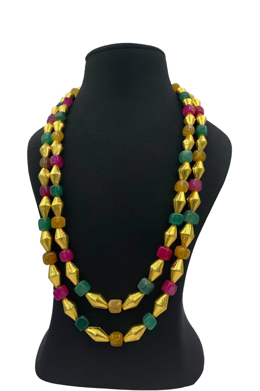 Bold Gold-Toned Multi-Color Beaded Double Layer Ethnic mala for women