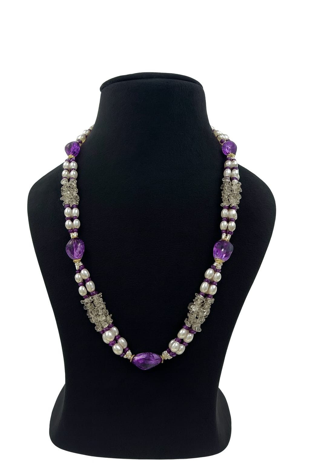 Elegant Royal Purple Beaded Pearl mala with Crystal Detailing