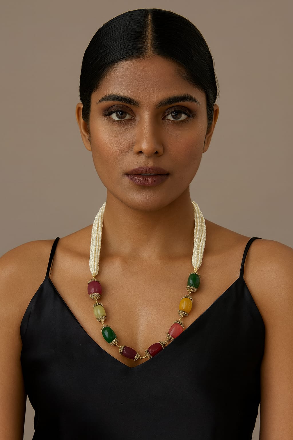 Multicolor Beaded Kundan with Pearl Strands mala for Women