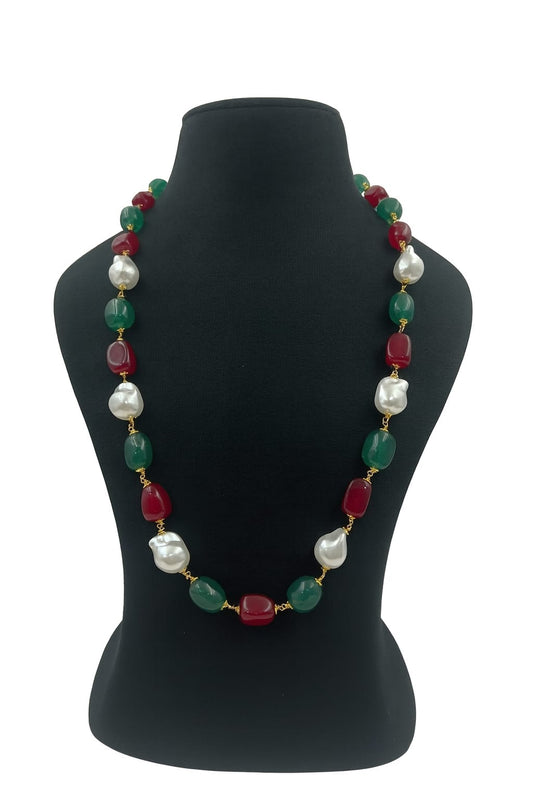 Handcrafted Red, Green & Pearl Beaded Ethnic mala for Women