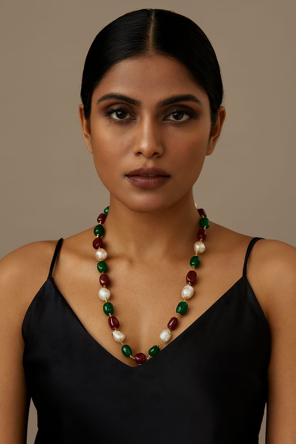 Handcrafted Red, Green & Pearl Beaded Ethnic mala for Women