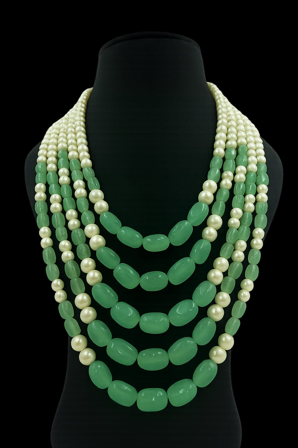 Elegant Multi-Layer Green Bead & White Pearl mala for Women