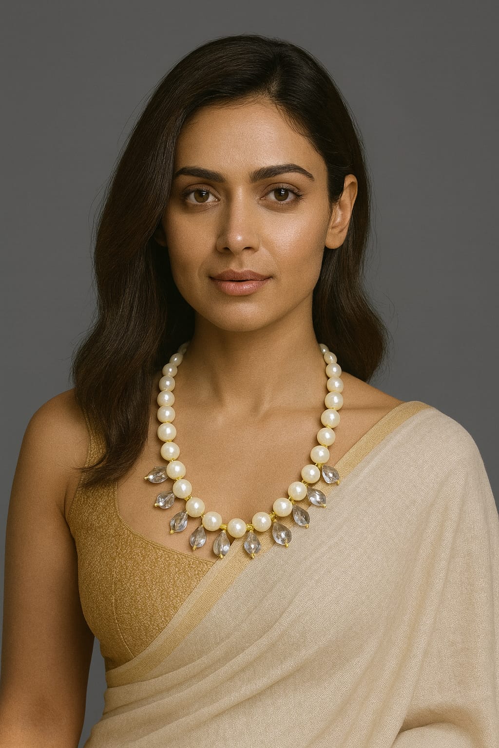 Elegant White Pearl Necklace with Teardrop Beads fOR Women