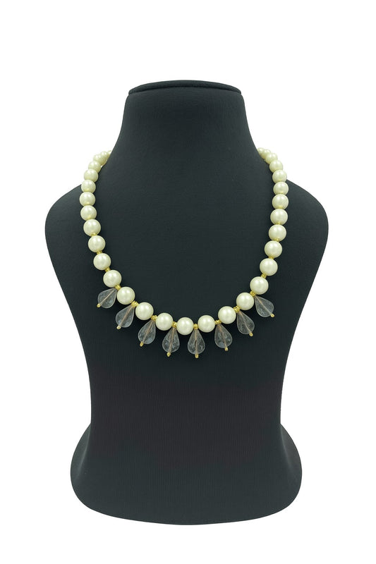 Elegant White Pearl Necklace with Teardrop Beads fOR Women