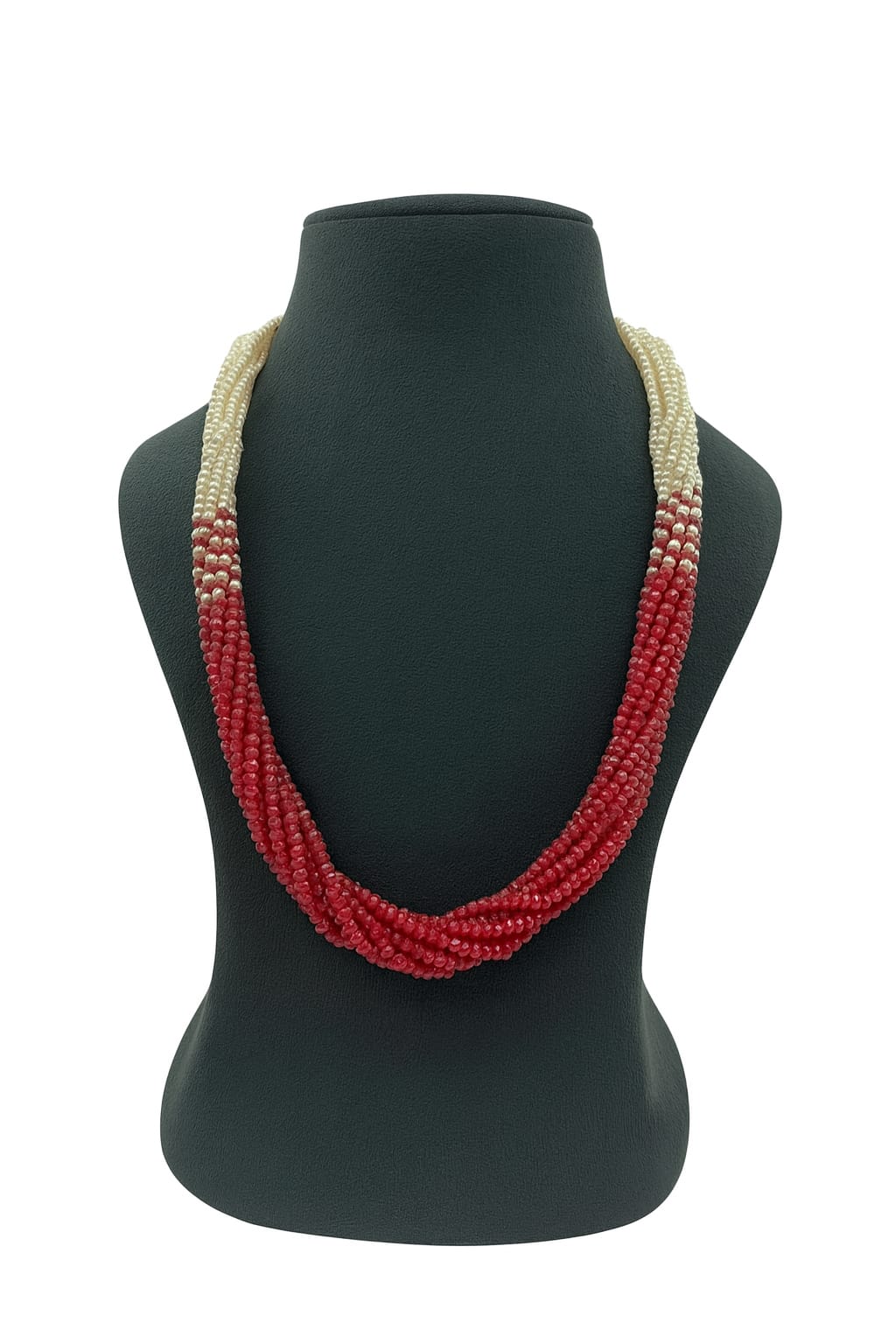 Red & White Ombre Beaded Multi-Strand Handmade Mala for Women