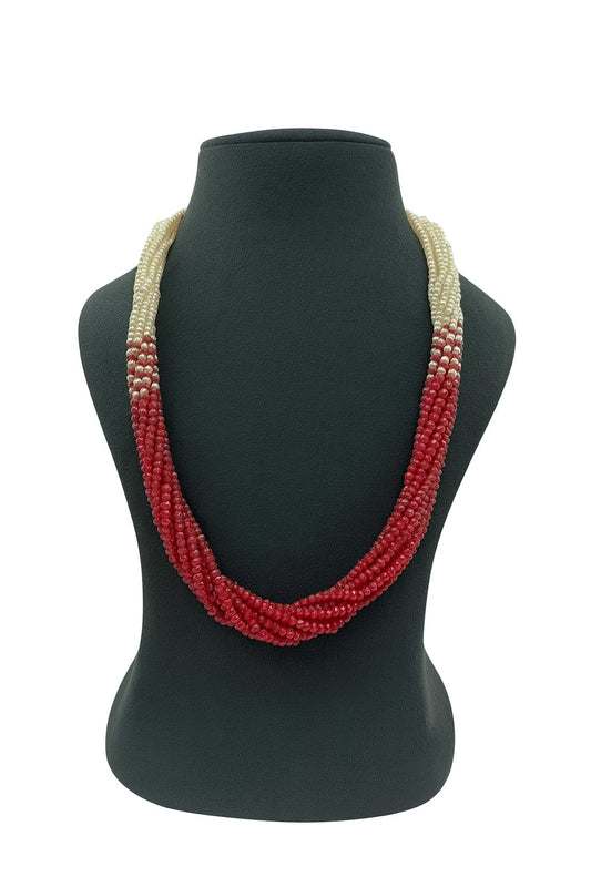 Red & White Ombre Beaded Multi-Strand Handmade Mala for Women