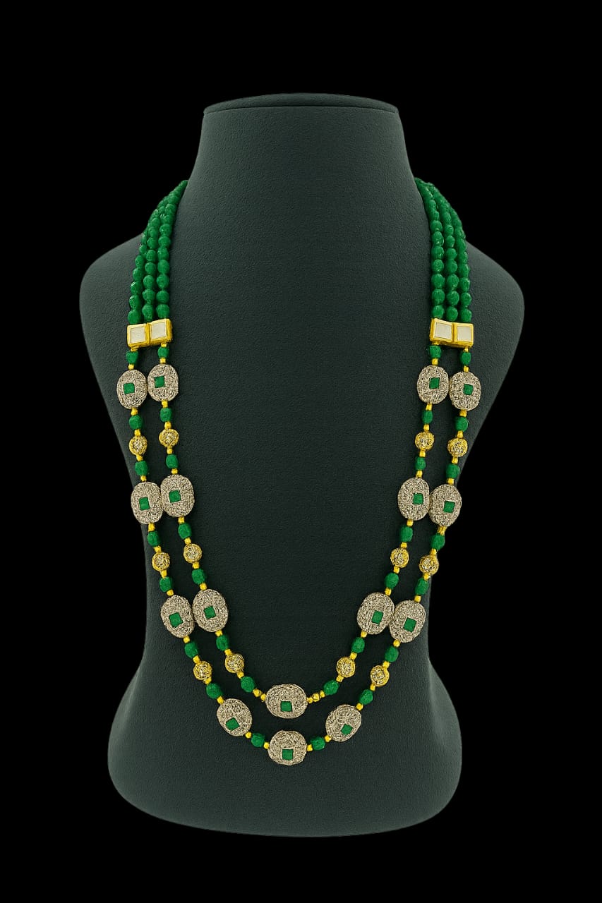 Ethnic two Layered mala Emerald Green Beads  for women