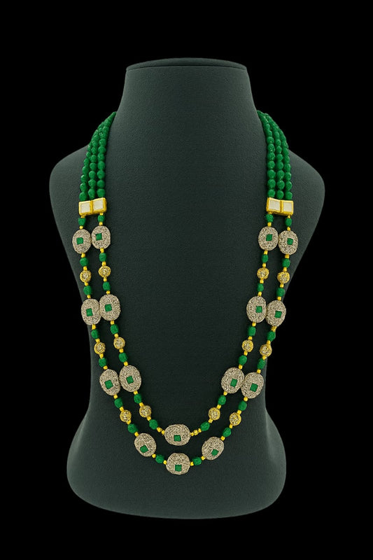 Ethnic two Layered mala Emerald Green Beads  for women