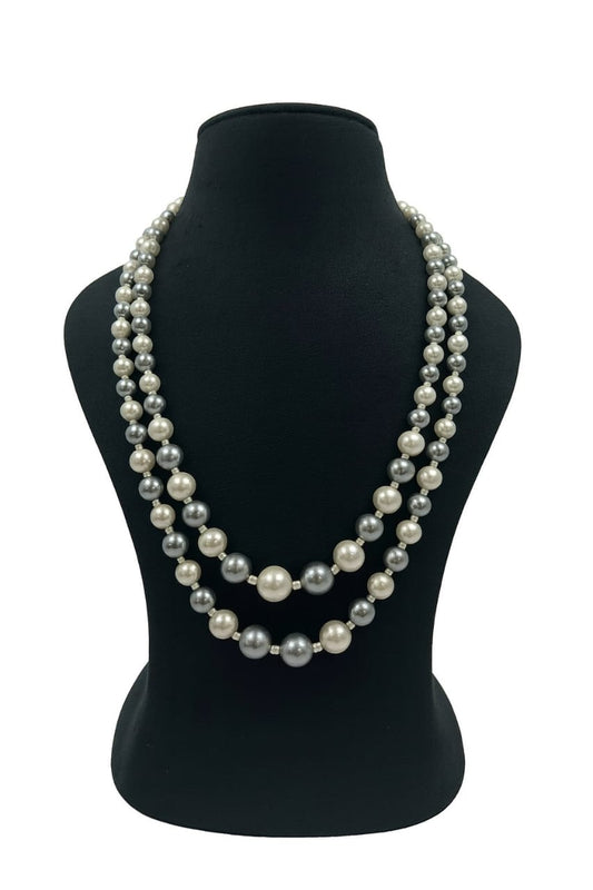 Classic Grey & White Beaded pearl two Layered mala for Women