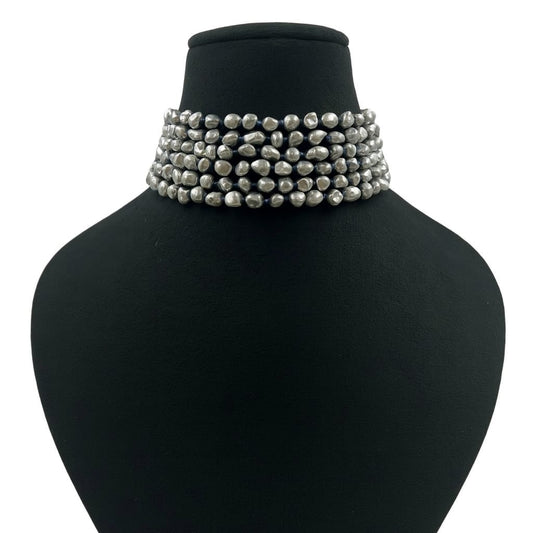 Antique Statement Grey Pearl Choker Multi-Layer for Women
