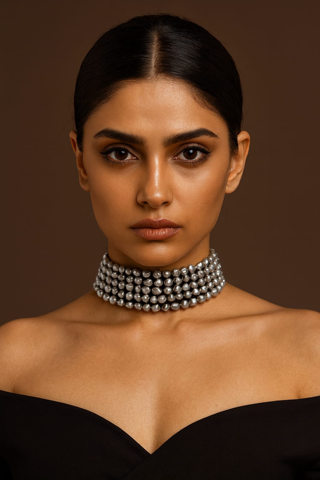 Antique Statement Grey Pearl Choker Multi-Layer for Women