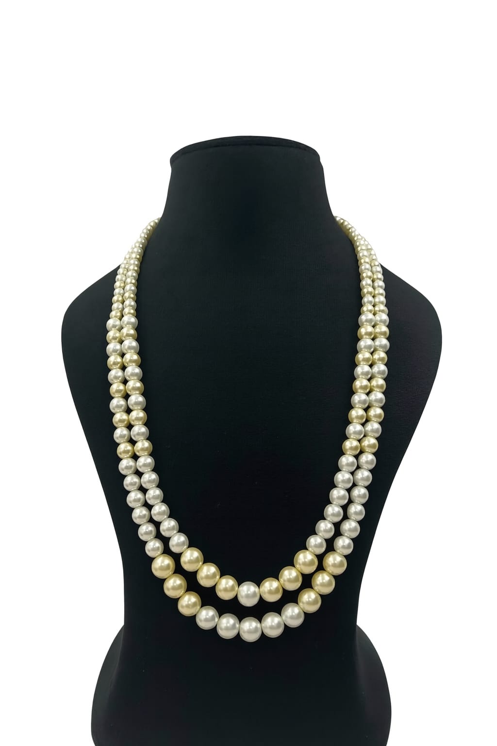 Classic Dual Shade Pearl Mala with White & Golden Pearls