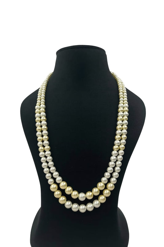 Classic Dual Shade Pearl Mala with White & Golden Pearls