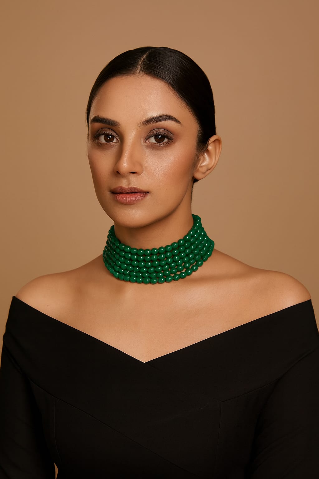 Handcrafted Emerald Green Choker Mala with Multi-Layer For Women