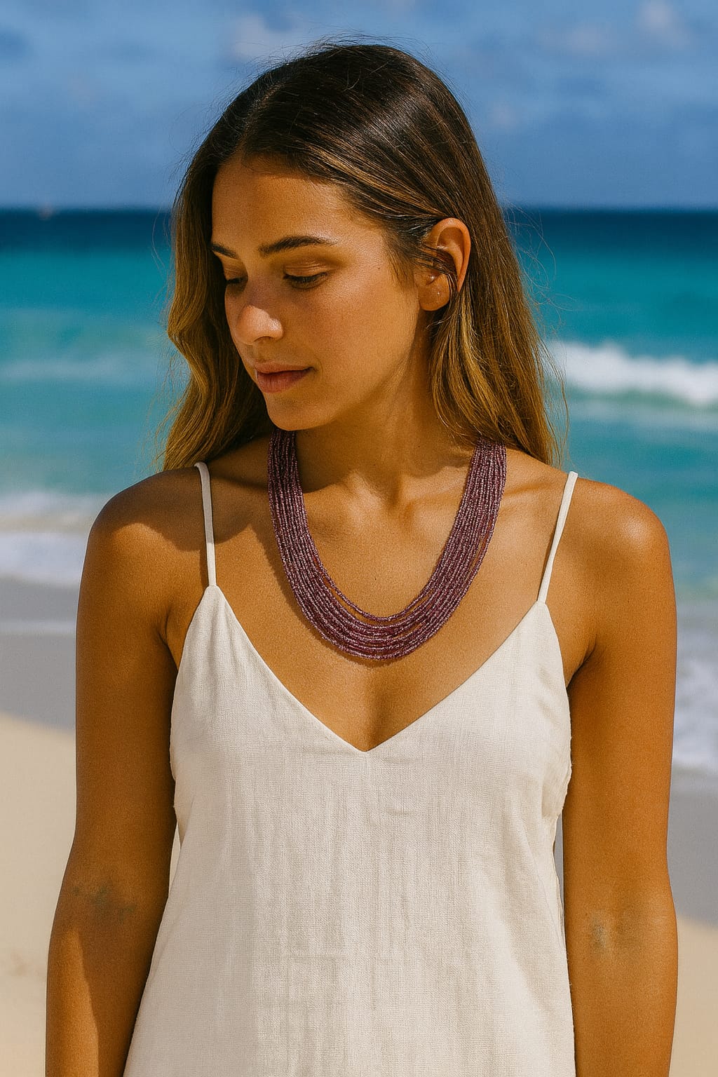 Elegant Handmade Multi-Strand Peach Hydro Beads mala for women