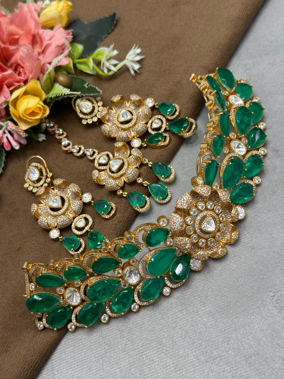 Mossanite semi briadal with doublet stones with small cz for women