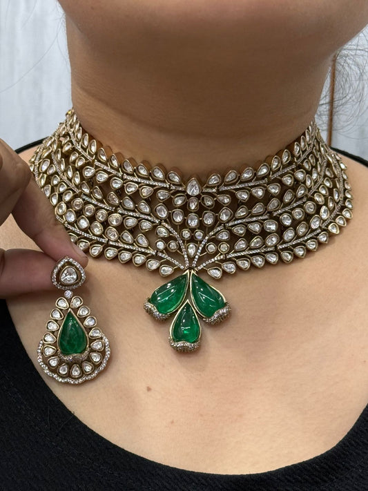 Broad Bridal Choker With Mossanite And Doublet Stones For Women