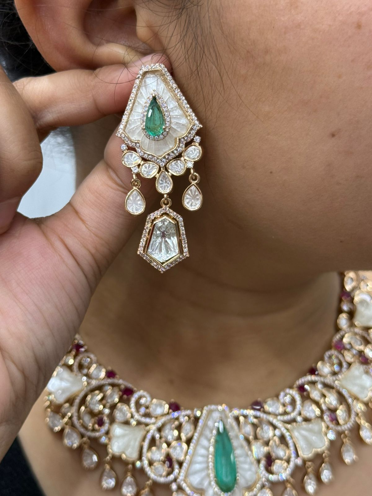 MOP With Mossanite Necklace With Kemp Stones For Women